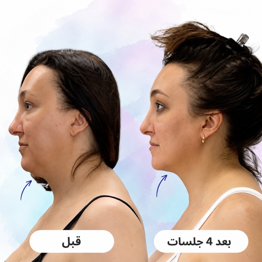 قبل وبعد لتحسين خط الفك والرقبة